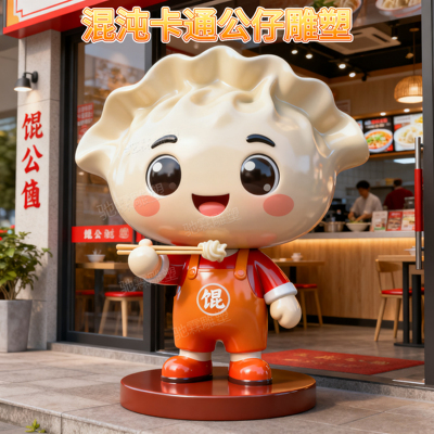 玻璃钢雕塑定制卡通馄饨公仔造型餐饮店立体迎宾引流美陈装置摆件