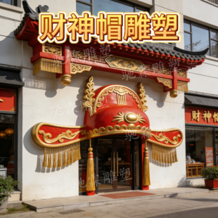 玻璃钢雕塑定制大型财神帽立体门头模型店铺引流打卡拍照装饰摆件