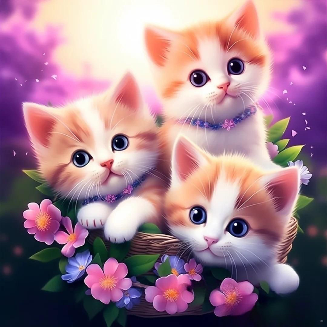 爆款猫咪图案贴纸超萌小猫咪玫瑰花墙贴画儿童房自粘防水装饰画图片