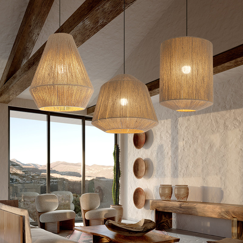 侘寂风餐厅麻绳吊灯客厅民宿卧室床头复古创意个性手工编织装饰灯,家装灯饰光源,卧室/书房吊灯,淘宝优惠券,粉丝福利购,淘宝优惠卷