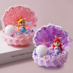 儿童diy夜明珠贝壳美人鱼小夜灯材料包男女孩益智奶油胶发光手工