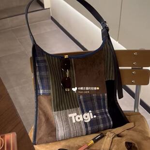 日常休闲撞色灯芯绒单肩包拼接牛仔大容量复古斜挎包