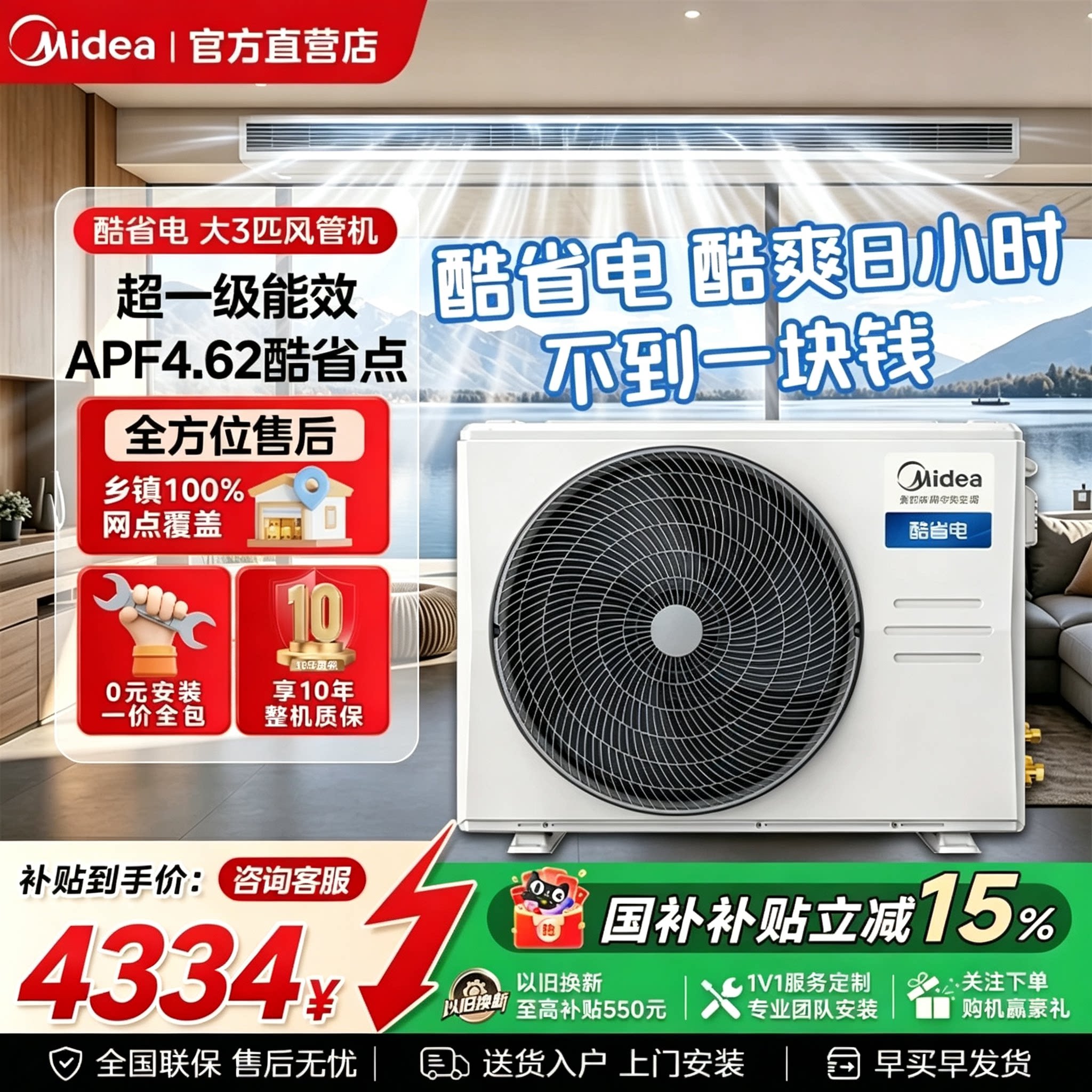 美的中央空调风管机3匹一级变频图片