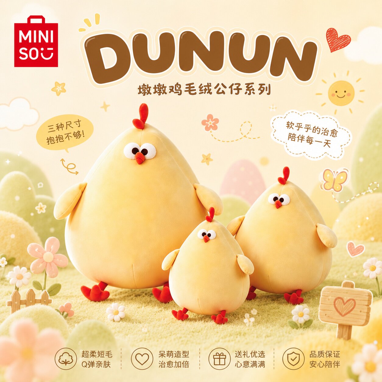 MINISO名创优品墩墩鸡毛绒公仔睡觉抱枕可爱创意玩偶礼物玩具娃娃