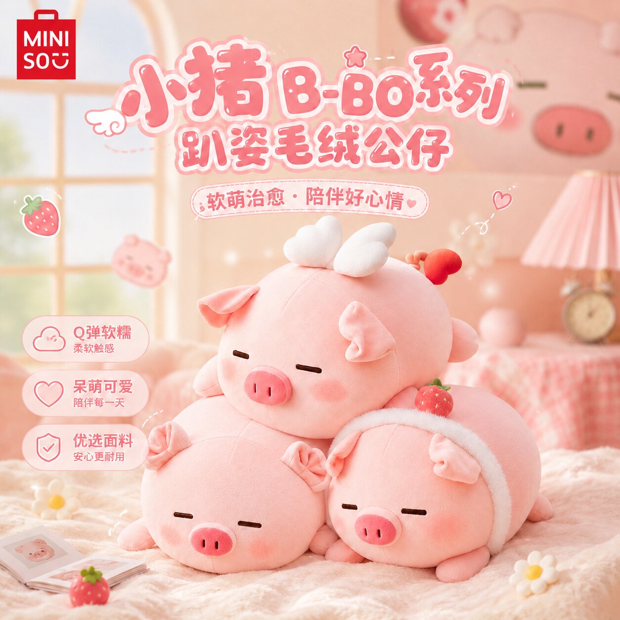 MINISO小猪毛绒抱枕公仔可爱治愈图片