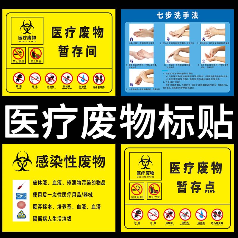 医废标签标识牌七步洗手法墙贴医疗废物六防暂存间点感染损伤病理性卫生废弃物垃圾点污物介绍处置间告示标牌