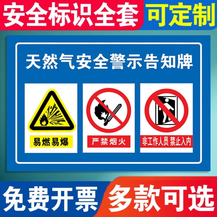 天然气安全警示告知牌天然气抢修严禁烟火标识牌安全使用天然气小常识燃气安全情系万家宣传画贴纸定制做