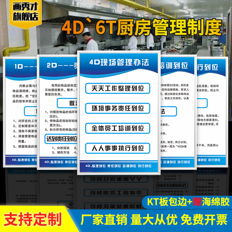 厨房管理制度4D6T规章制度牌海报墙贴管理条例展示牌定制宾馆酒店幼儿园公司食堂标准化管理制度牌岗位职责