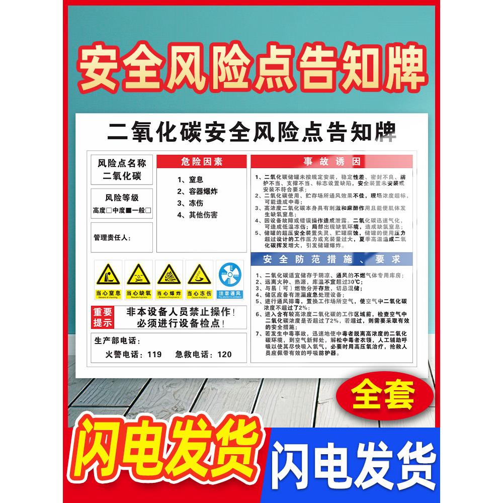 二氧化碳安全风险点告知牌卡岗位警示标示建筑工地施工现场工厂车间机械设备警告标志作业提示告示墙贴纸定制