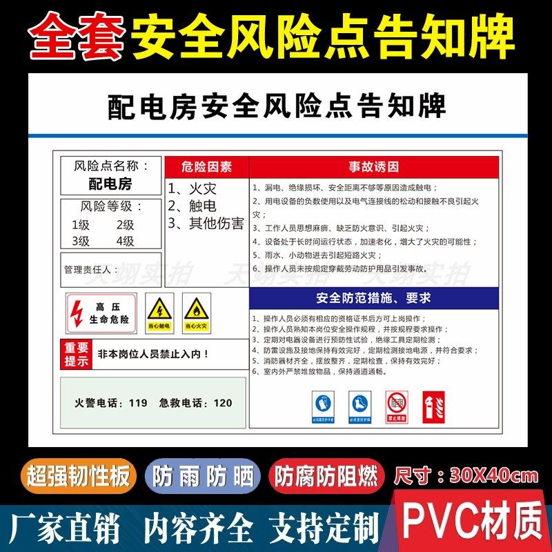 配电房安全风险点告知牌 配电室危险源预防措施工厂车间仓库电气设备岗位较大风险标识警示标志牌全套定制