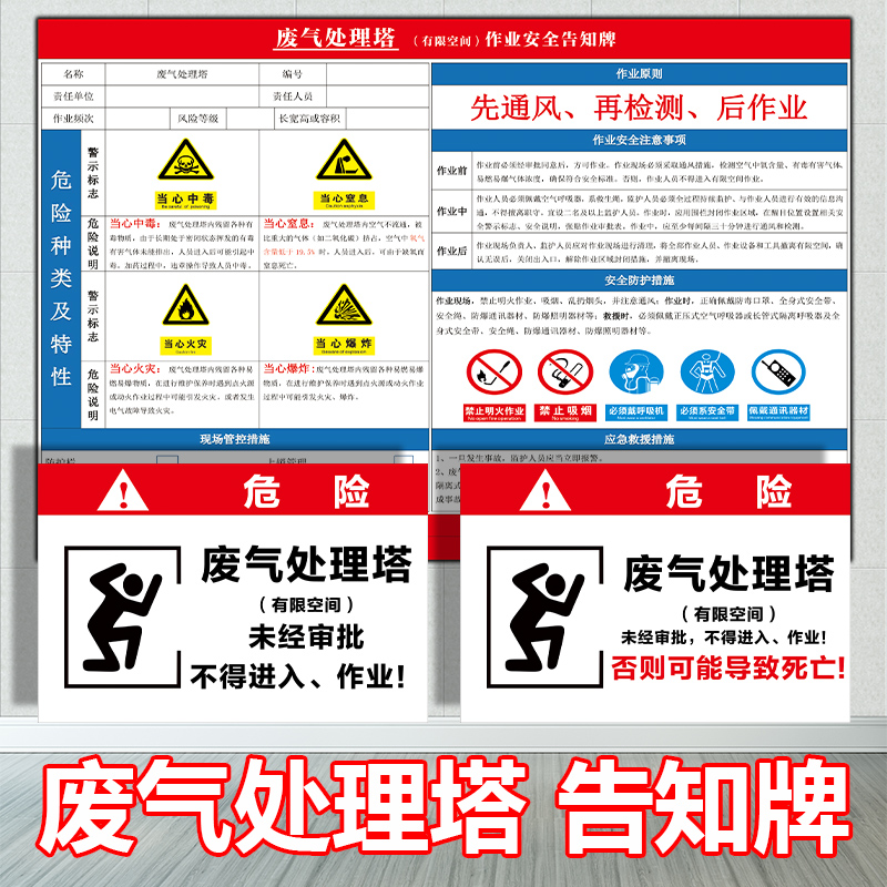 废气处理塔有限空间作业安全告知牌告知卡未经许可禁止入内密闭空间作业标识牌 提示牌 警示牌 标志牌 牌子