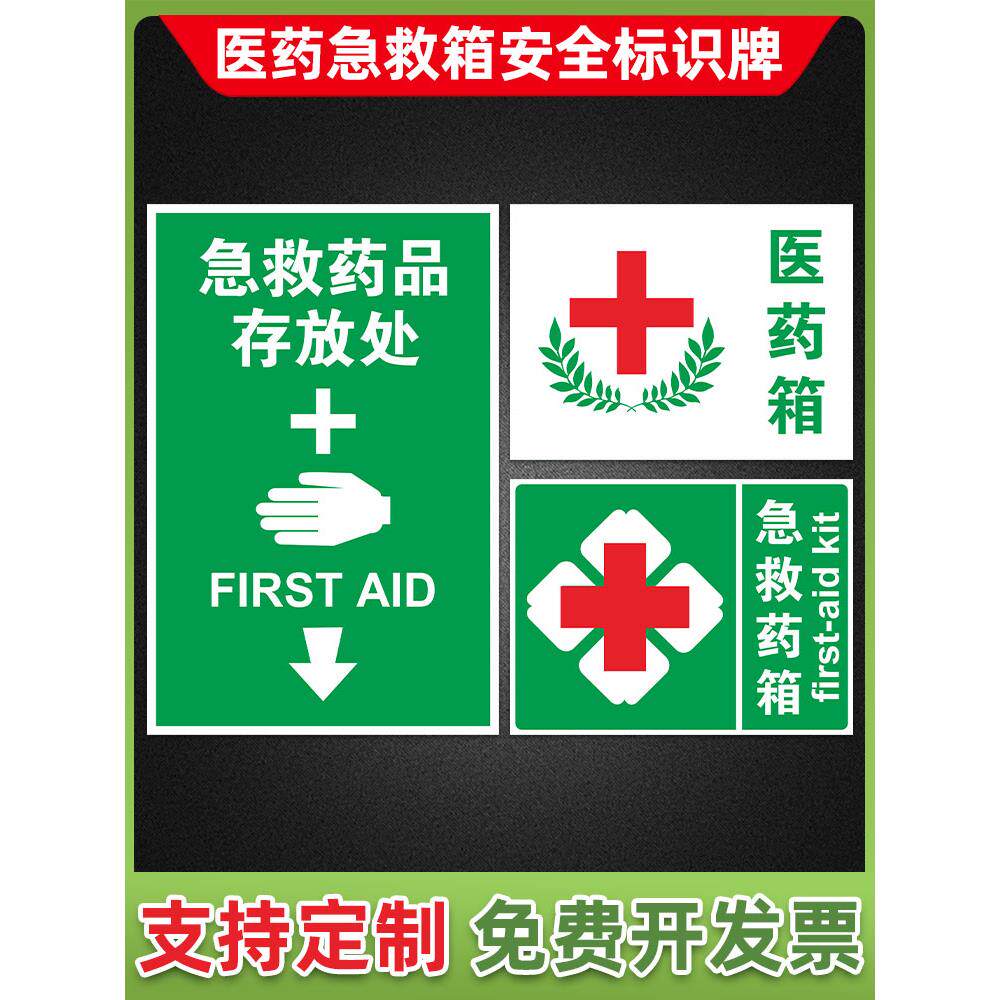 医药急救箱安全标识牌药品存放处提示牌管理程序警示标志应急药品药箱医药箱十字标识标贴警告标示贴标牌定制