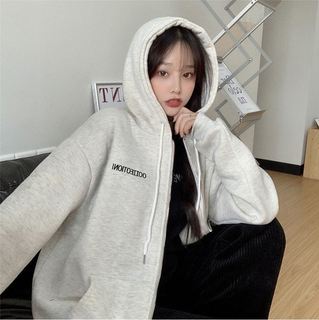 韩版新款ins拉链卫衣女 刺绣加绒秋冬女装开衫外套