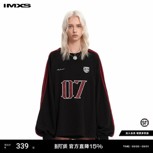 卫衣早秋2025年春季 IMXS美式 07复古印花撞色运动球衣T恤男女长袖