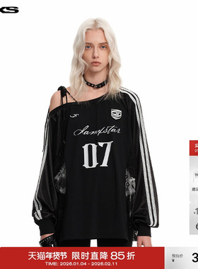 IMXS蕾丝斜肩球衣运动风长袖t美式潮牌休闲宽松上衣女2025年春季