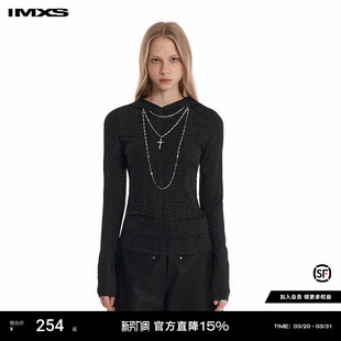 上衣2025年新款 T恤打底衫 辣妹暗黑连帽长袖 IMXS纳吉尼蛇纹修身