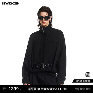 夹克外套春夏新款 IMXS腰带一体收腰立领廓形机车服朋克风短版 西装