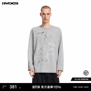 IMXS花纱字母印花长袖 T恤早秋落肩宽松百搭上衣男女25年新款