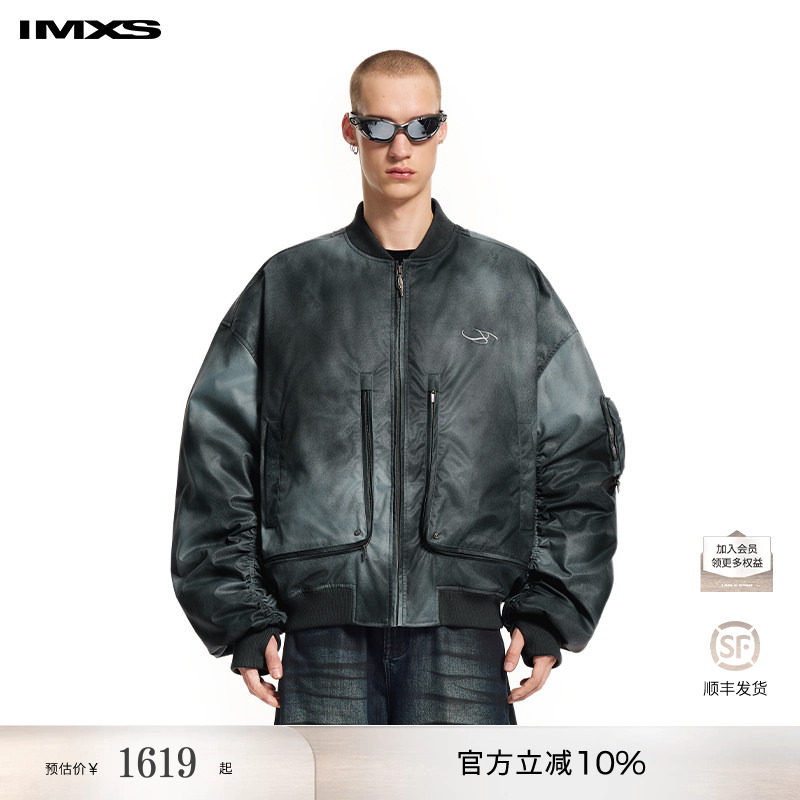IMXS扎染短款宽松飞行夹克外套MA-1机能抗皱羽绒服男女25年新款