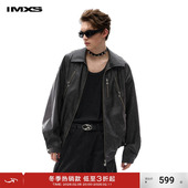 黑色翻领夹克美式 IMXS 明星同款 机车pu皮衣男女潮牌春秋外套