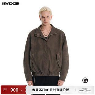 IMXS麂皮感绒面皮衣翻领短款皮夹克落肩外套情侣同款2025年新款