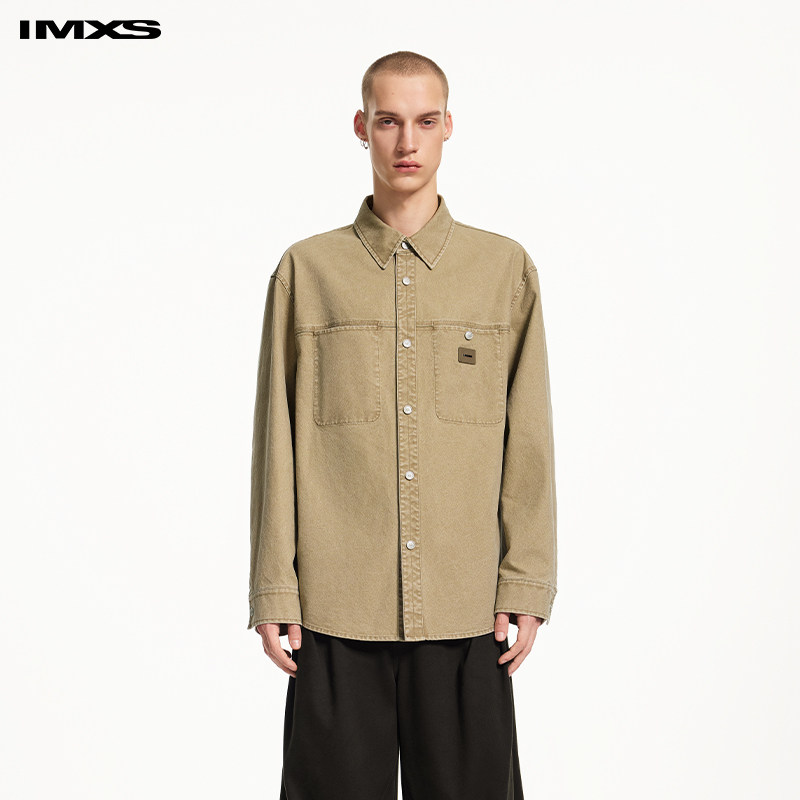 IMXS纯棉翻领大口袋工装长袖落肩宽松时尚通勤衬衫男女25年新款,男装,衬衫,淘宝优惠券,粉丝福利购,淘宝优惠卷
