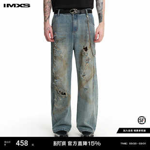 Run烧花破坏牛仔男做旧脏染裤 Horse 子205年春 New IMXS夏之光同款