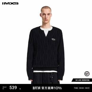 上衣男女25年新款 IMXSV领小皮牌图案套头针织衫 休闲百搭潮流毛衫