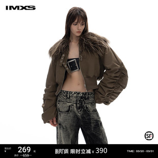 渐变大毛领夹棉外套女加厚棉服冬 力量感廓形 IMXS 明星同款