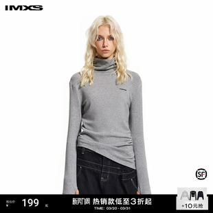 上衣25年新款 内搭外穿打底衫 正肩修身 IMXS堆堆领斜向分割线针织衫