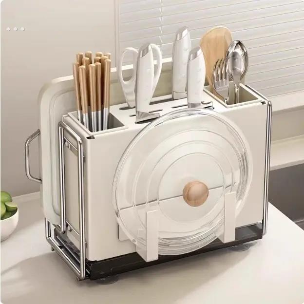 2025新款免打孔厨房刀架置物架菜板刀具多功能筷子笼一体收纳放置