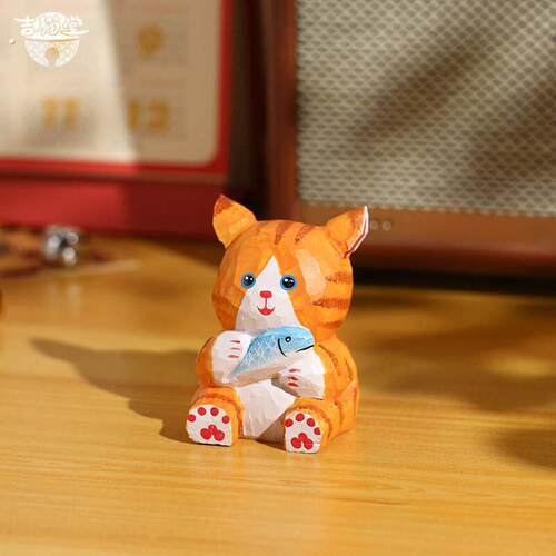 手工木雕工艺品猫咪小摆件可爱小猫办公桌面装饰品治愈系创意礼品