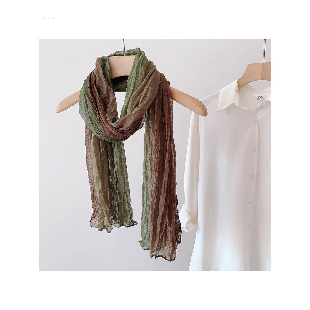 森系温柔黄绿色拼色碎花围巾覆古文艺长款个性丝巾女西北旅游披肩