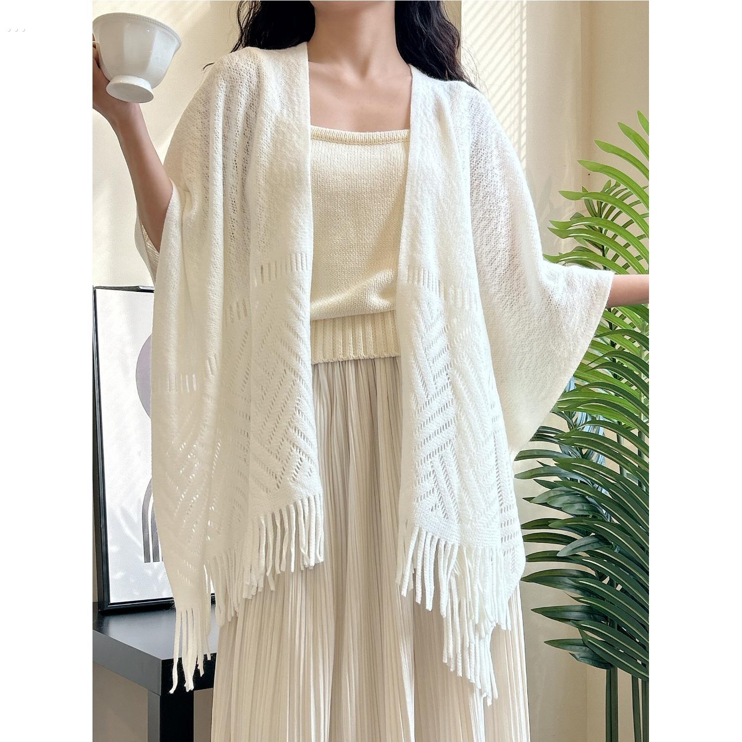 空调房2025薄款办公室夏季披肩女镂空秋冬时尚外搭旗袍白色斗篷风