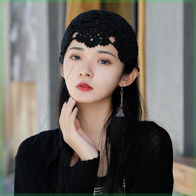 李西梅雪镂空手工钩花帽子编织帽针织帽瓜皮帽透气包头帽毛线帽2