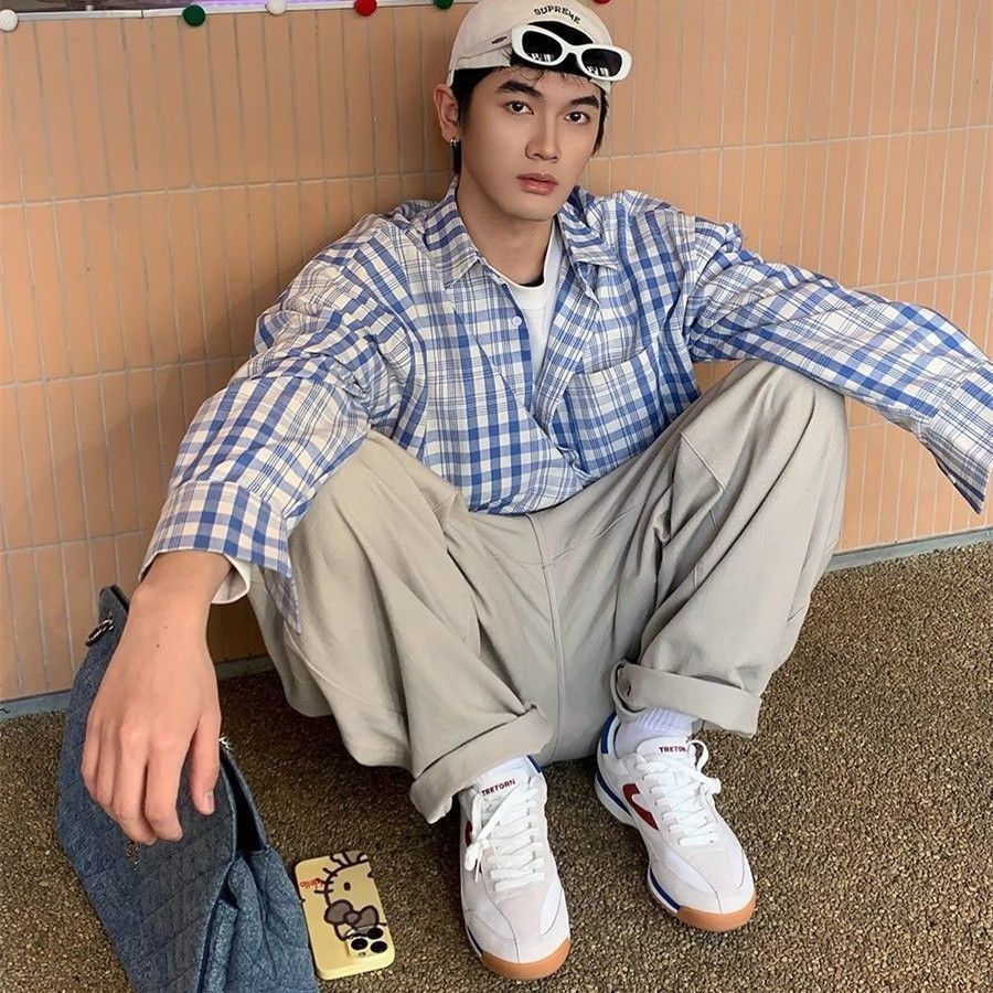 格子长袖衬衫ins男女美式复古休闲防晒衬衣宽松百搭外套上衣