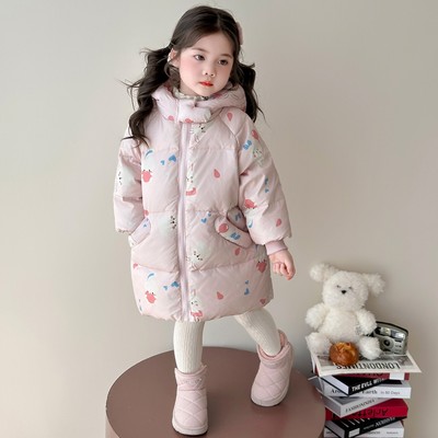 女童羽绒服冬季2025新款女宝宝白鸭绒棉服儿童冬装加厚中长款外套
