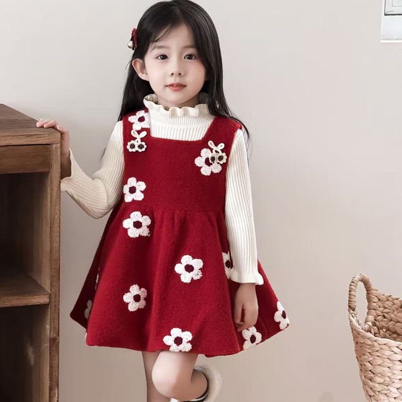 女童连衣裙冬季2025新款儿童年服毛衣背心裙子套装女宝宝加厚冬装