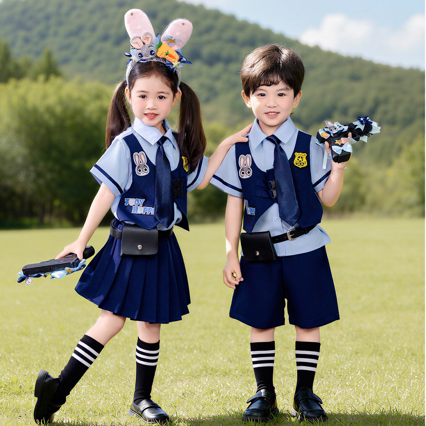 男童夏装兔子警官制服儿童女童套装六一啦啦队表演服毕业拍照礼服