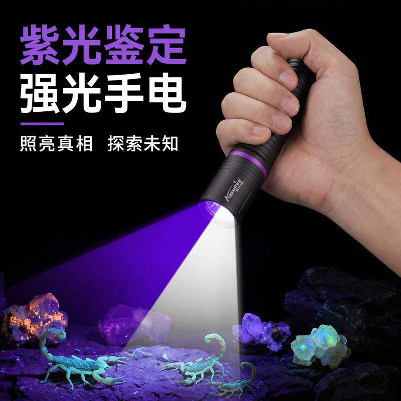 白紫双光源紫光手电筒荧光剂检测防伪烟酒板材鉴定验钞户外家用灯