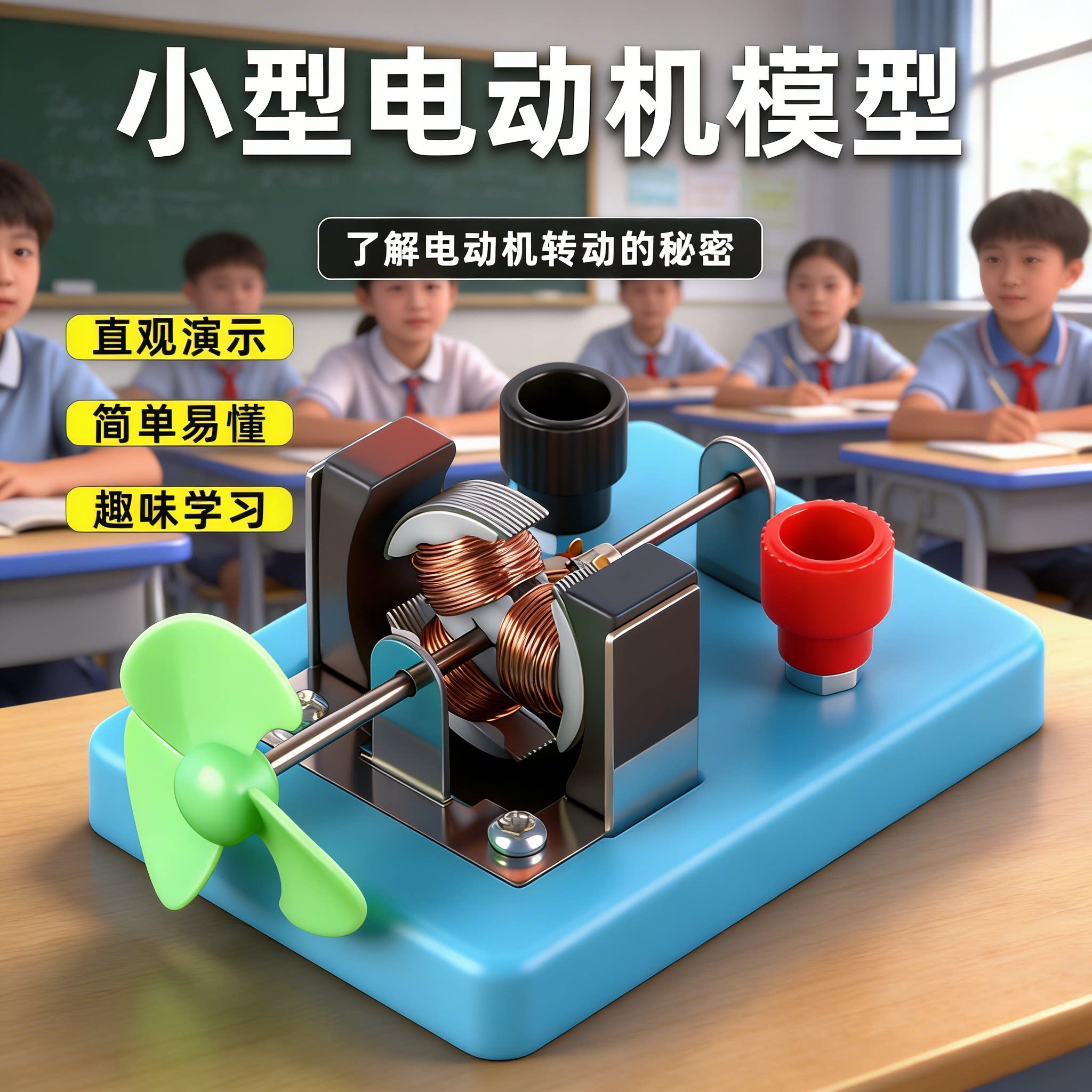 开放式直流电动机模型DIY小马达小学科学初中物理电磁学实验器材学生教学仪器教具课堂演示专用