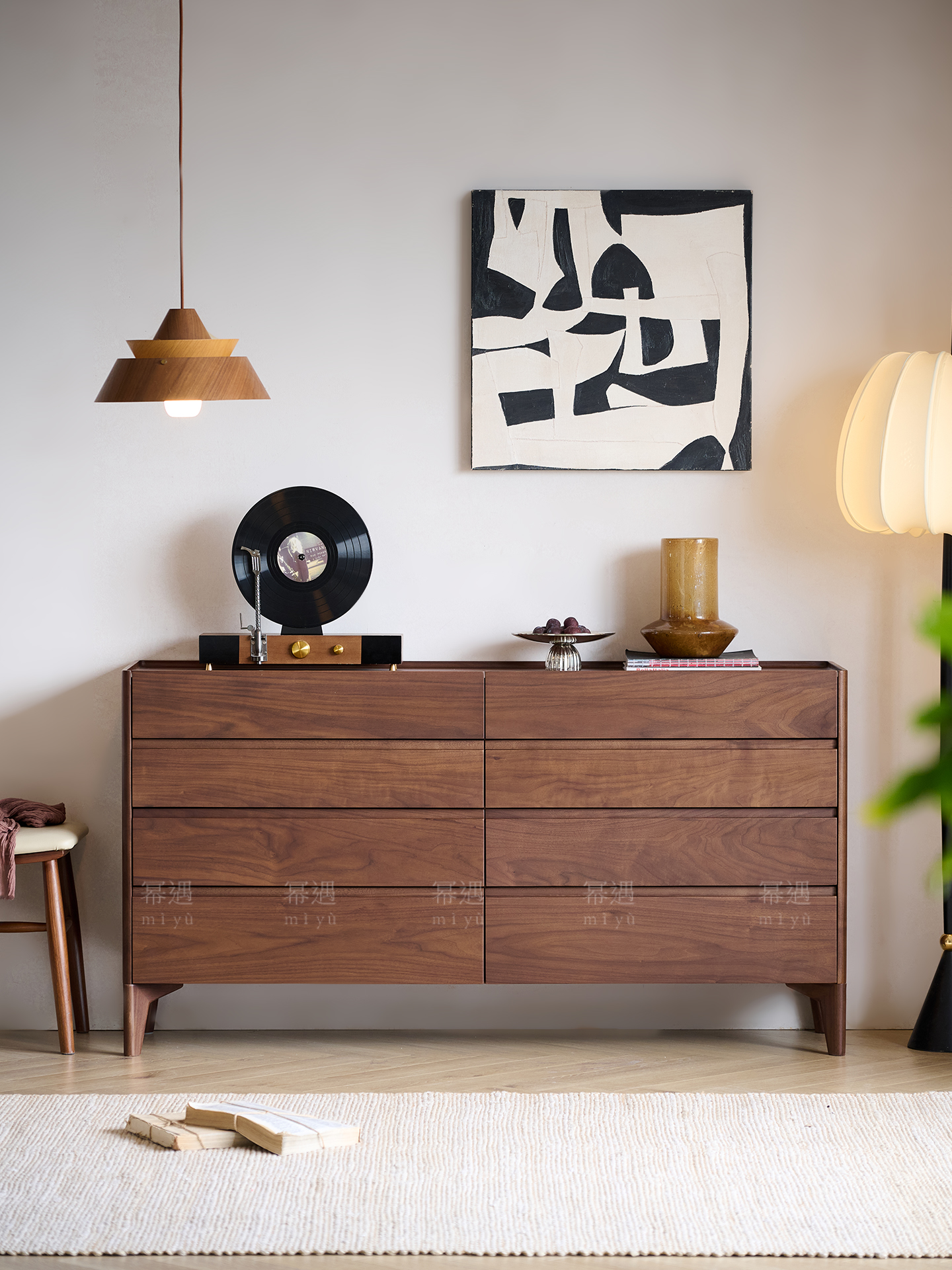 北美黑胡桃木全实木八斗柜北欧简约卧室收纳柜家用大容量储物柜