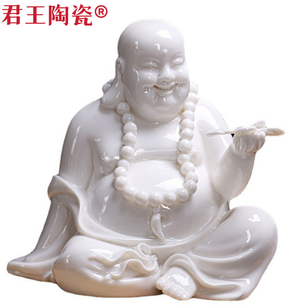 陶瓷珍藏版车饰摆件弥勒佛风水平安办公家居白瓷陶瓷工艺汽车饰品