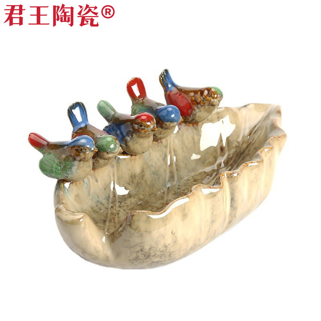 陶瓷珍藏版工艺品窑变釉水果盘摆件小鸟动物水果盘家居摆设