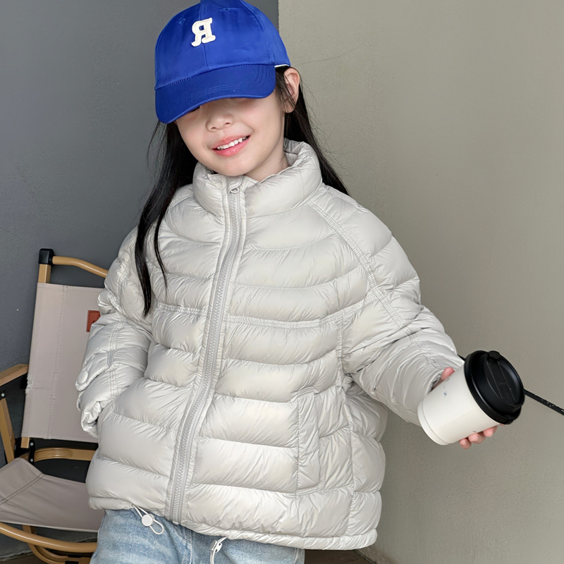 儿童三防轻薄排骨短款羽绒服女童中大童90白鸭绒轻便亲子保暖外套