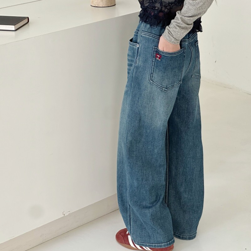 女童加绒牛仔裤超软一体绒秋冬款女大童裤子窄版直筒裤儿童烟管裤