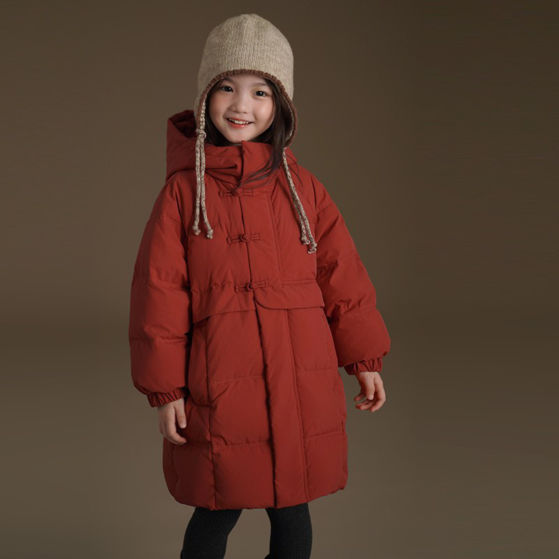 韩国童装冬季儿童红色新中式羽绒外套中长款女童羽绒服加厚过年服