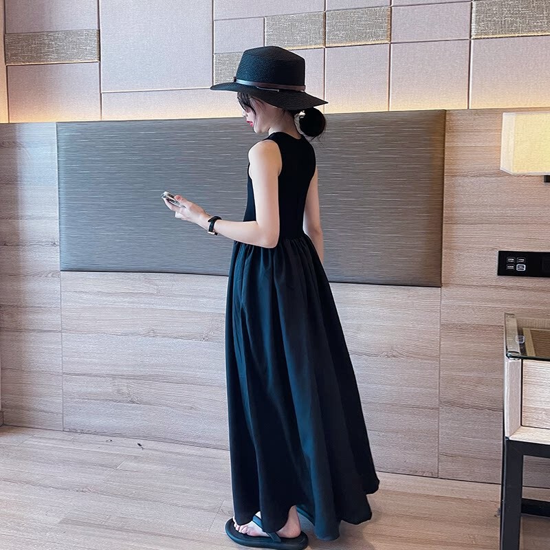 女童夏季法式黑色背心长裙