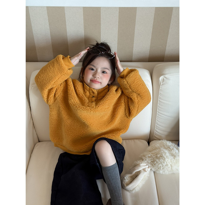 韩国童装2025秋冬女童加厚保暖摇粒绒卫衣童装洋气儿童羊羔绒外套