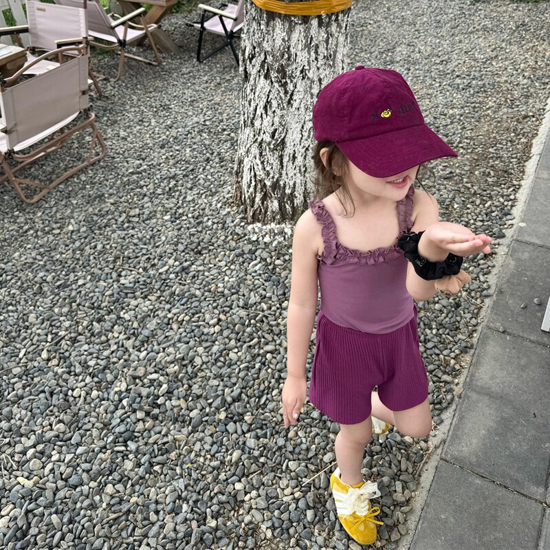 韩版女童夏薄紫色背心短裤套装